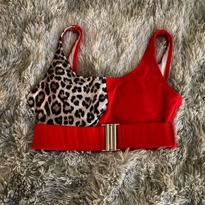 High waisted red and Cheetah print bikini set